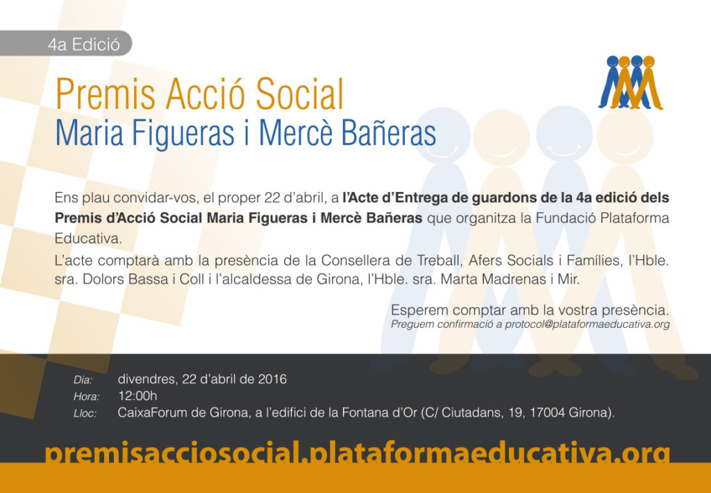 Acte Entrega Premis Acció Social Maria Figueras i Mercè Bañeras: 22 abril a les 12h a Girona